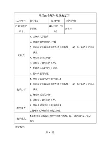 常用的金属和盐章末复习_教案