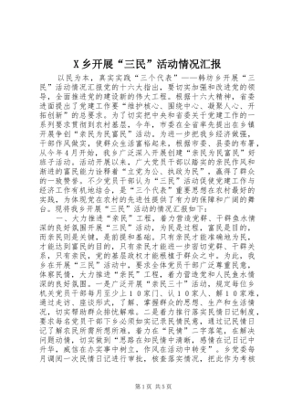 X乡开展“三民”活动情况汇报 