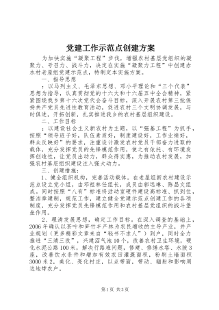 党建工作示范点创建实施方案 