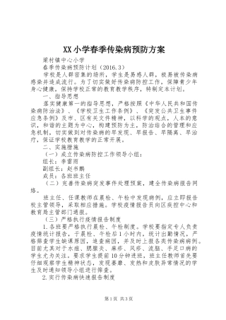 XX小学春季传染病预防实施方案 