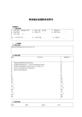 常务副总经理岗位描述