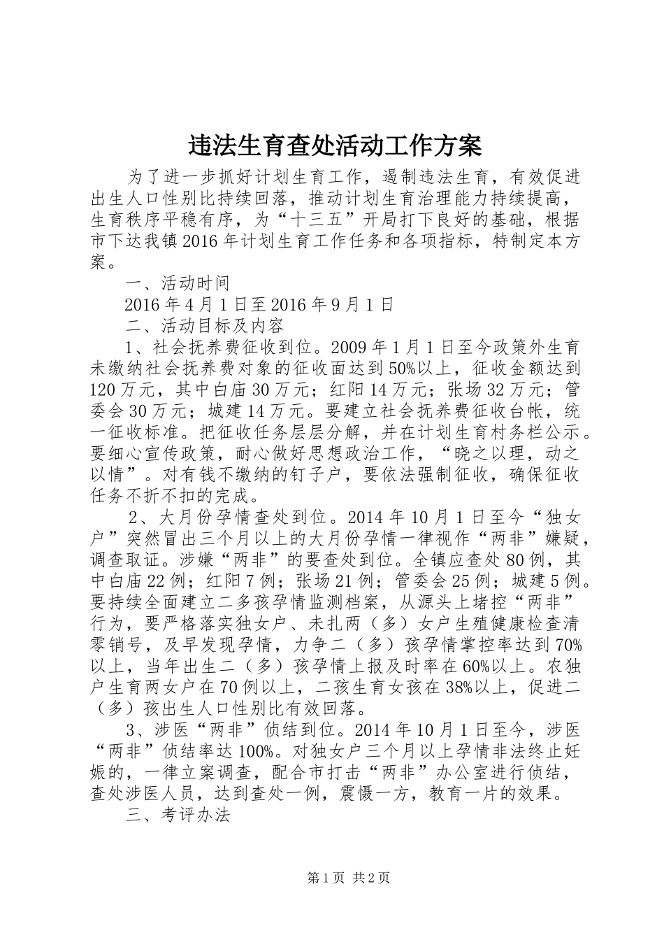 违法生育查处活动工作方案_第1页