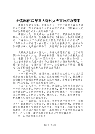 乡镇政府XX年重大森林火灾事故应急预案