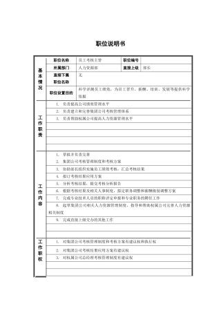 ψ试床縚员工考核主管_职位说明书