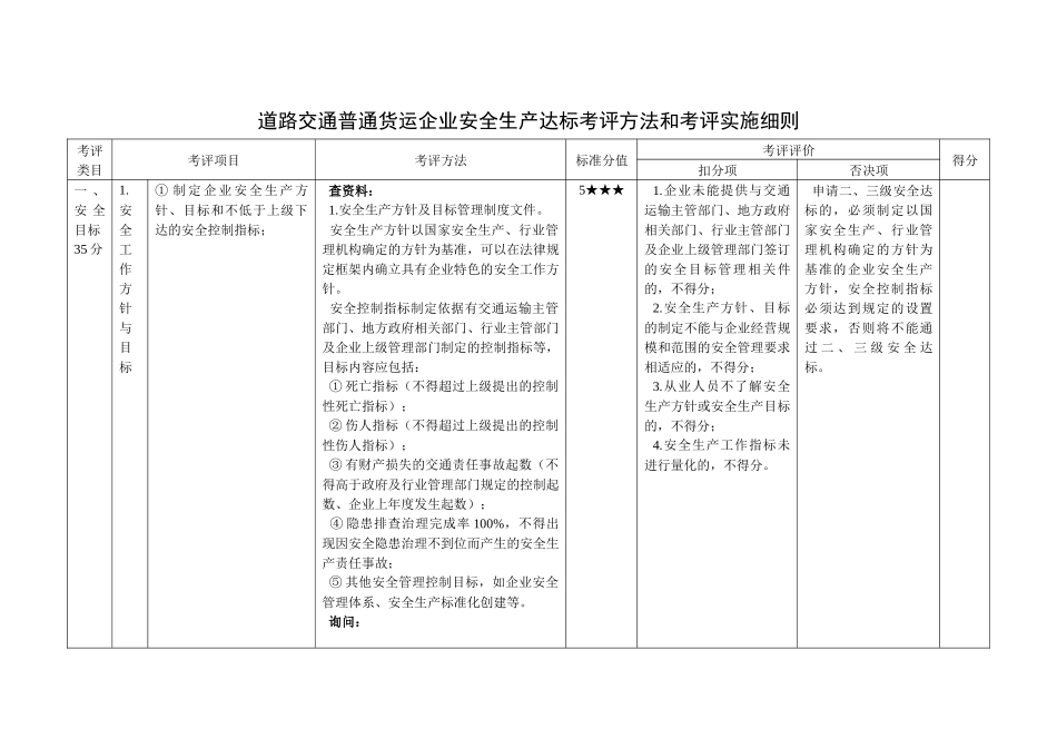 道路交通普通货运企业安全生产达标考评方法和考评实施细则_第1页