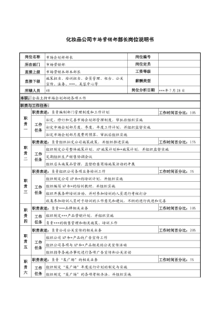 化妆品公司市场营销部部长岗位说明书