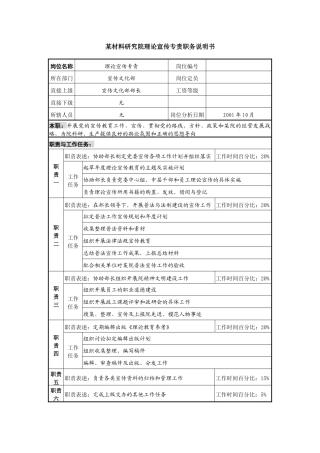 某材料研究院理论宣传专责职务说明书