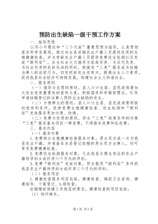 预防出生缺陷一级干预工作方案