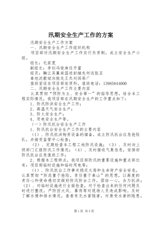 汛期安全生产工作的实施方案 