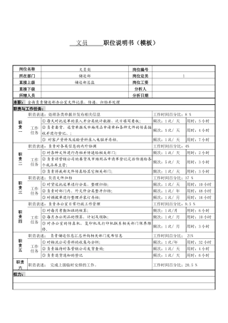 某服装生产企业储运部文员职位说明书