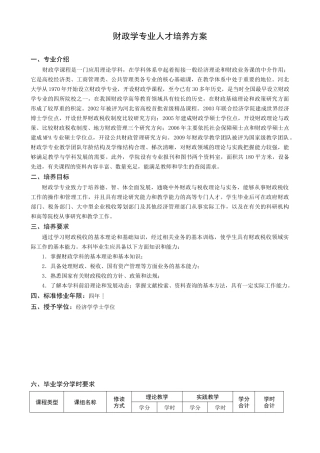 财政学专业人才培养方案