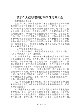 校长个人挂职培训行动研究实施方案大全 