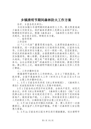 乡镇清明节期间森林防火工作方案