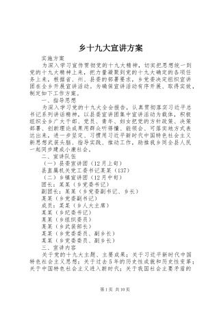乡十九大宣讲方案