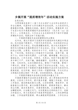 乡镇开展“提质增效年”活动方案 