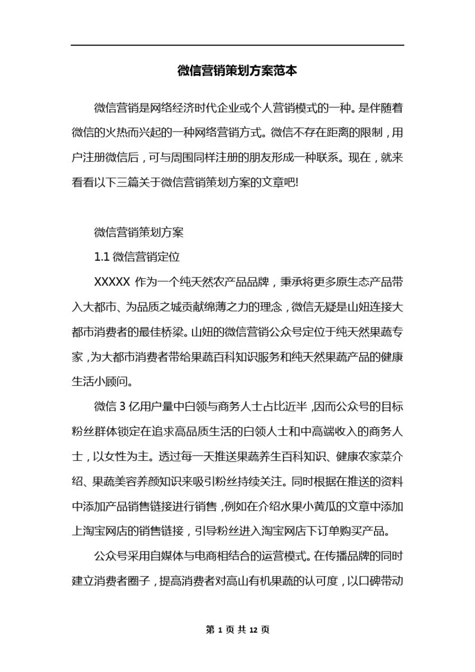 微信营销策划方案范本_第1页