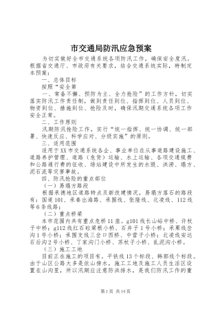 市交通局防汛应急处置预案 