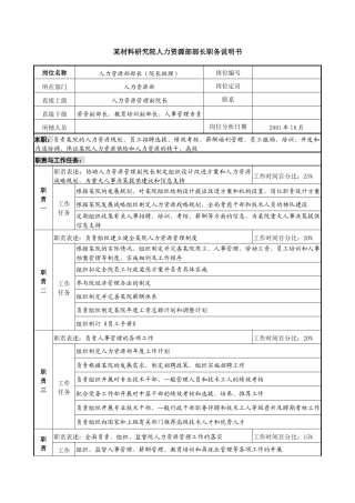材料研究院人力资源部部长职务说明书