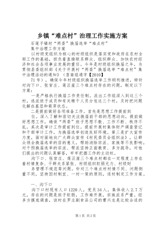 乡镇“难点村”治理工作方案 
