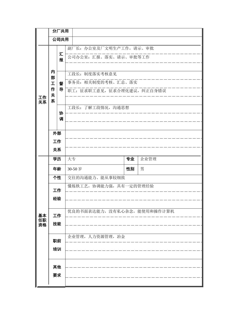 炼铁厂办公室主任职位说明书_第2页