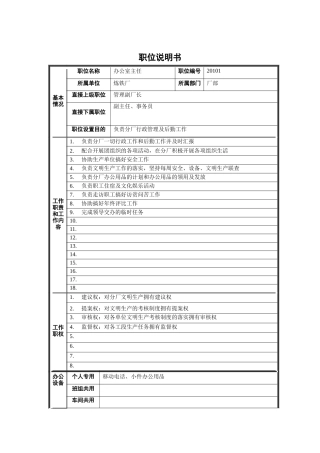炼铁厂办公室主任职位说明书