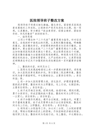 医院领导班子整改方案