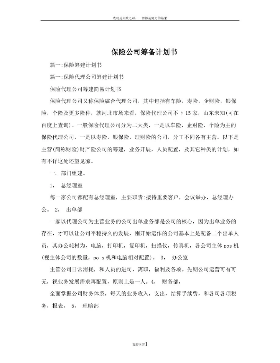 保险公司筹备计划书_第1页