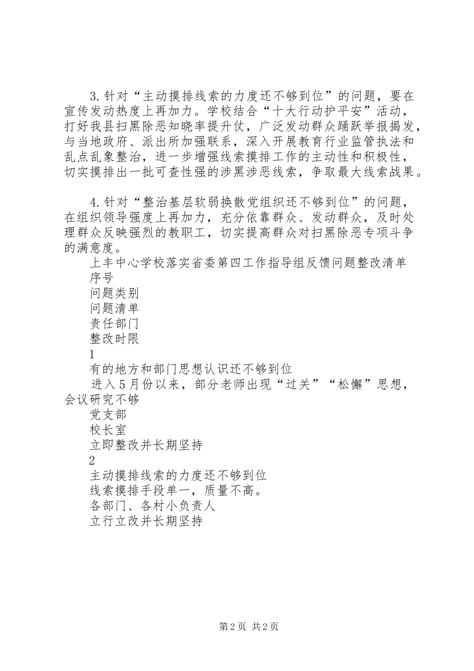 落实指导组扫黑除恶专项斗争工作反馈问题整改工作方案_第2页