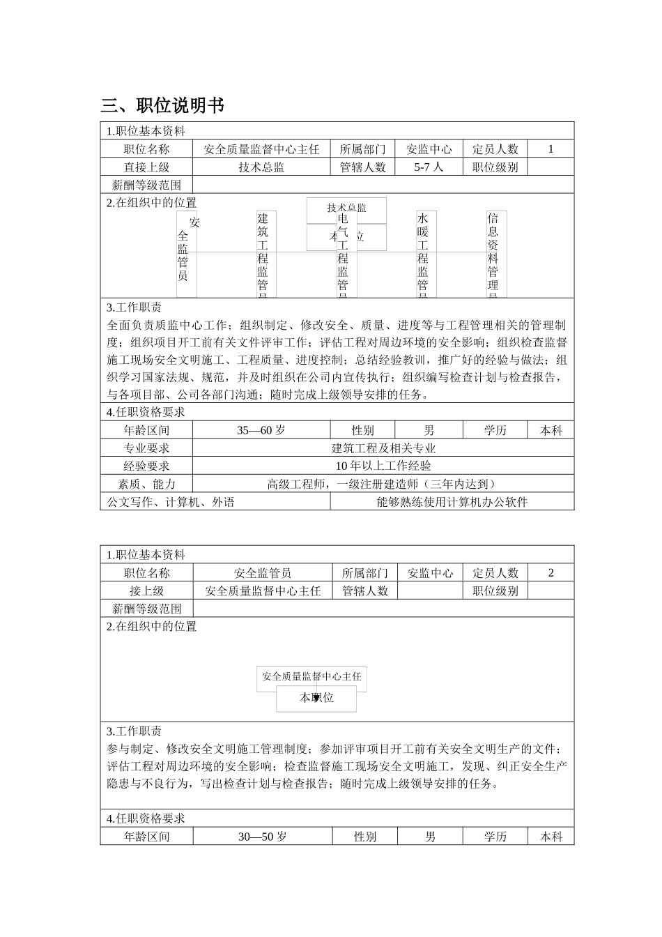 安监体系职位说明书_第1页
