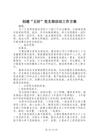 创建“五好”党支部活动工作实施方案 