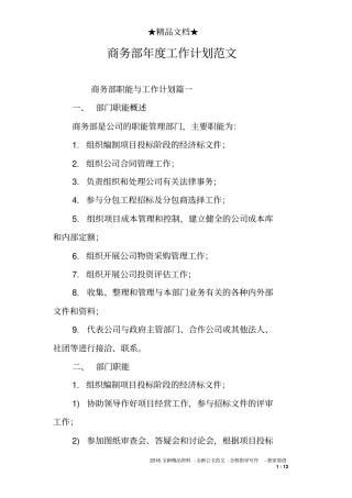 商务部年度工作计划范文