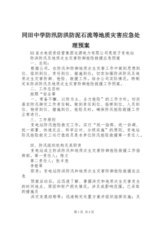 同田中学防汛防洪防泥石流等地质灾害应急预案 
