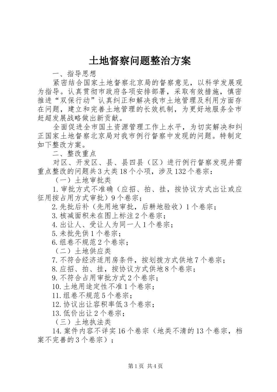 土地督察问题整治方案_第1页