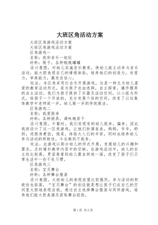 大班区角活动实施方案 