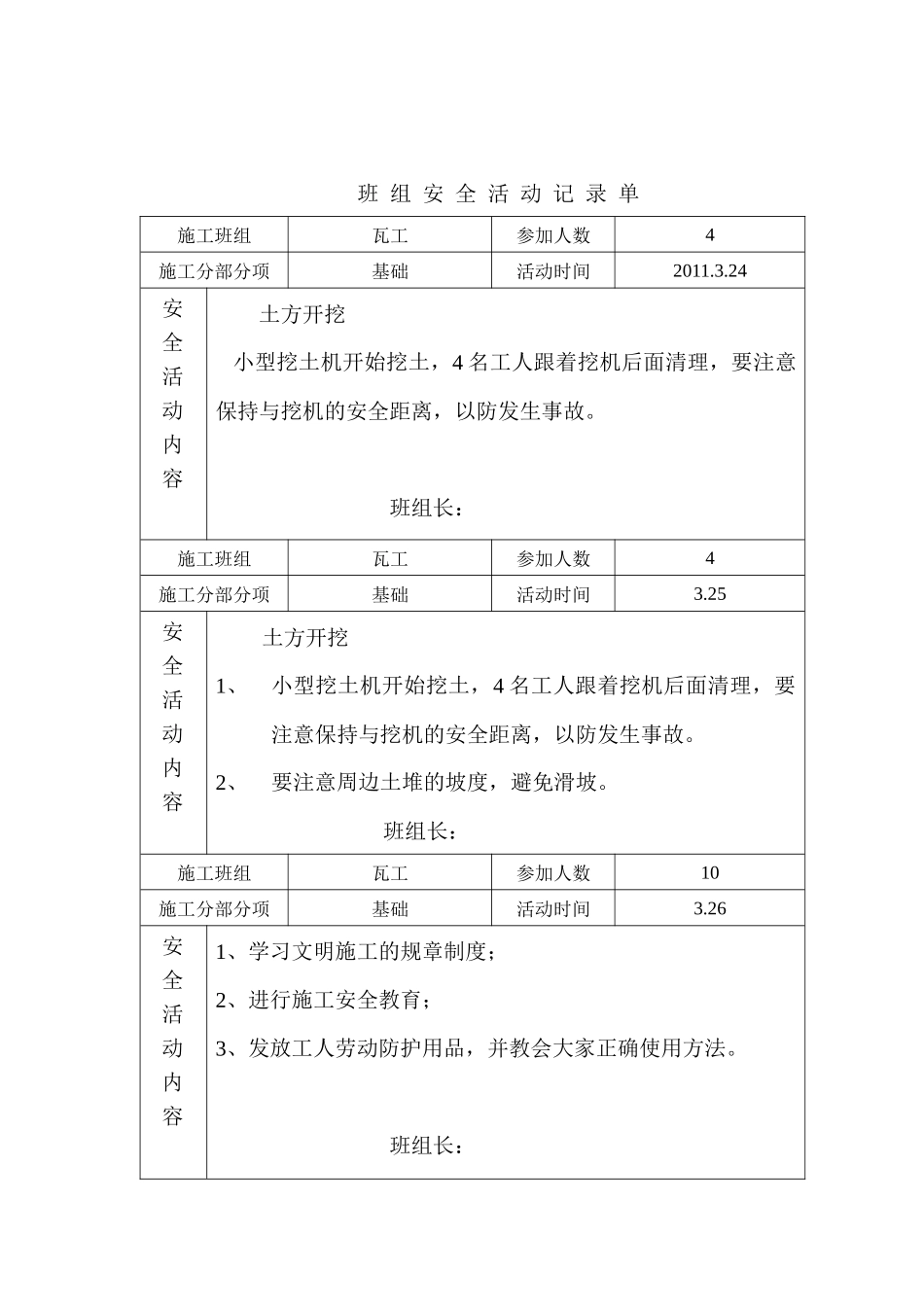 瓦工班组安全活动记录_第2页