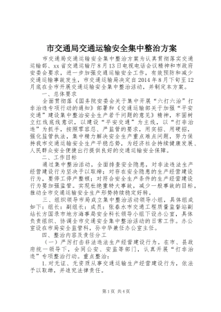 市交通局交通运输安全集中整治方案