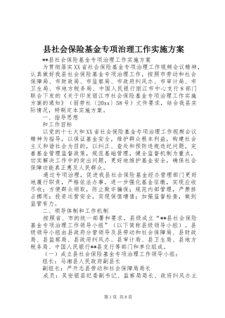 县社会保险基金专项治理工作实施方案