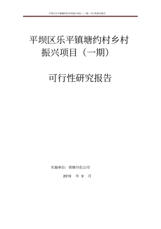 塘约村乡村振兴项目可行性研究报告