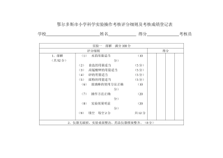 鄂尔多斯市小学科学实验操作考核评分细则及考核成绩登记表XXXX