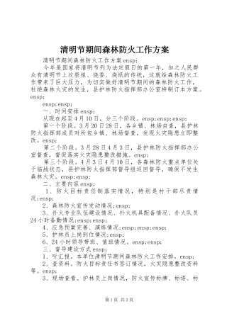 清明节期间森林防火工作实施方案 