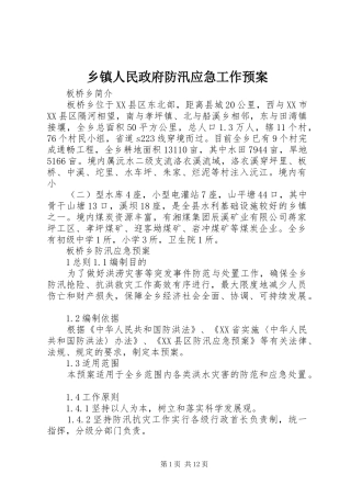 乡镇人民政府防汛应急工作预案 