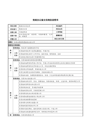党政办公室主任岗位说明书