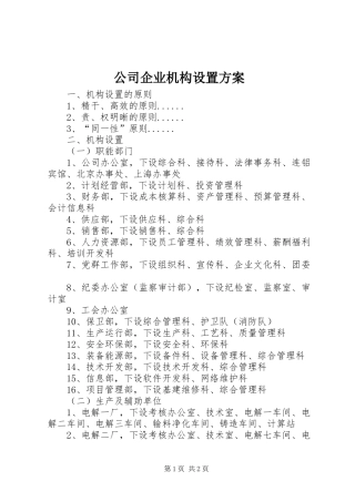 公司企业机构设置实施方案 