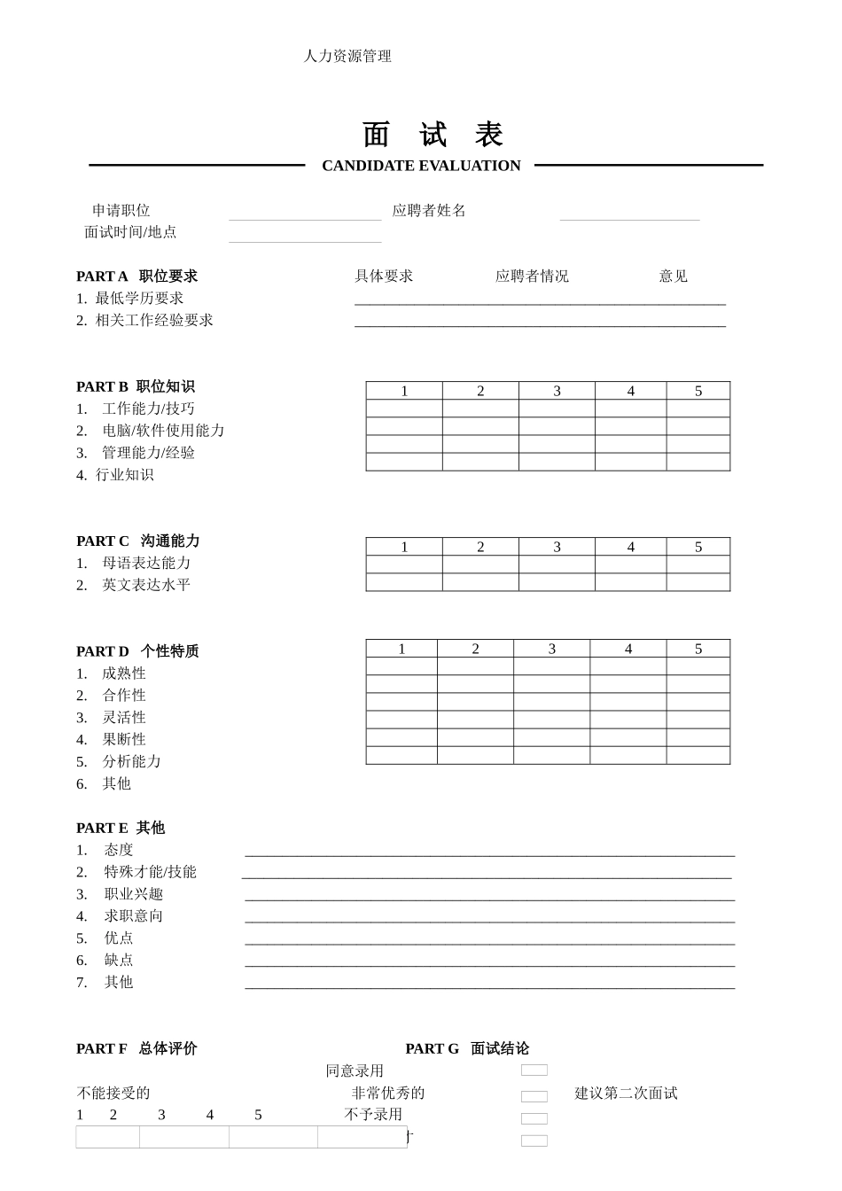 某公司员工面试评价表_第1页