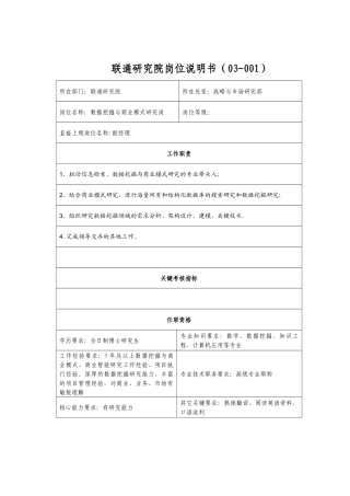 联通研究院岗位说明书(03-001)