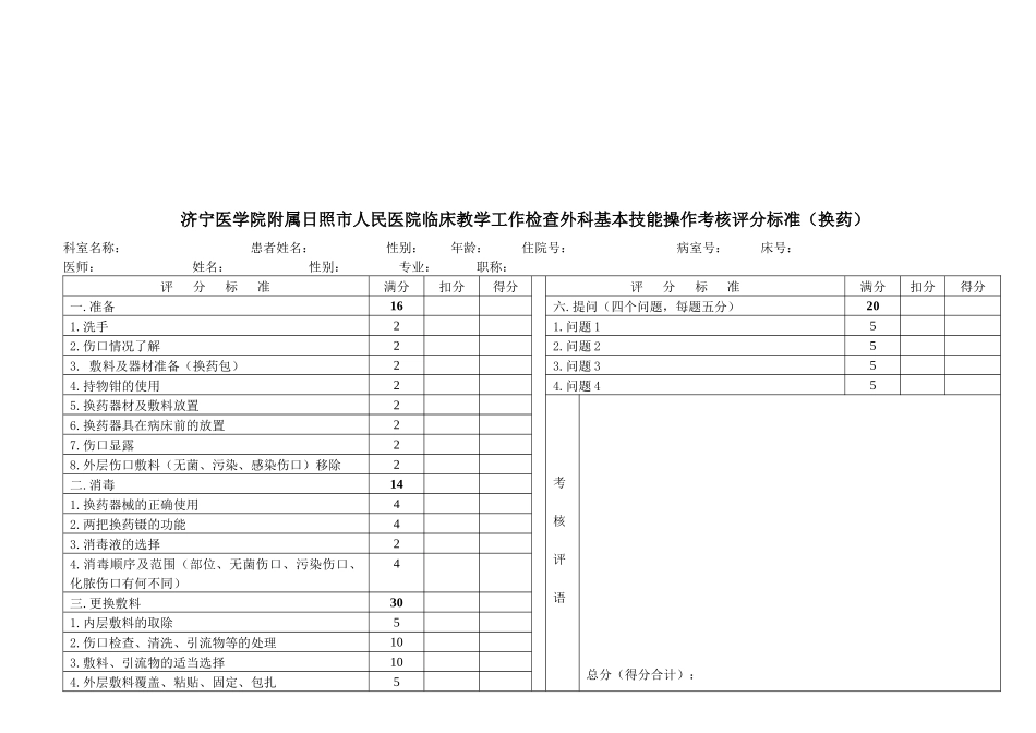 临床教学外科基本技能操作考核评分标准_第1页
