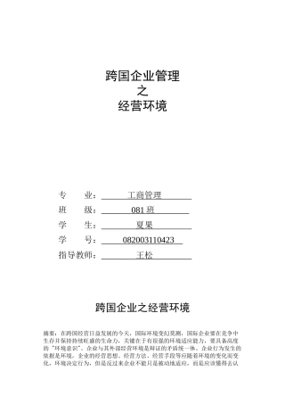 跨国企业之经济环境