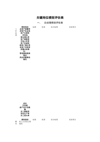 关键岗位绩效评估表