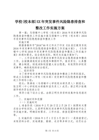 学校(校本部)XX年突发事件风险隐患排查和整改工作实施方案
