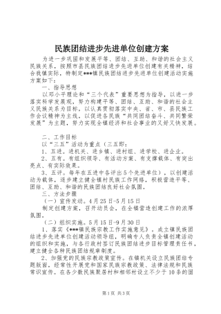 民族团结进步先进单位创建实施方案 